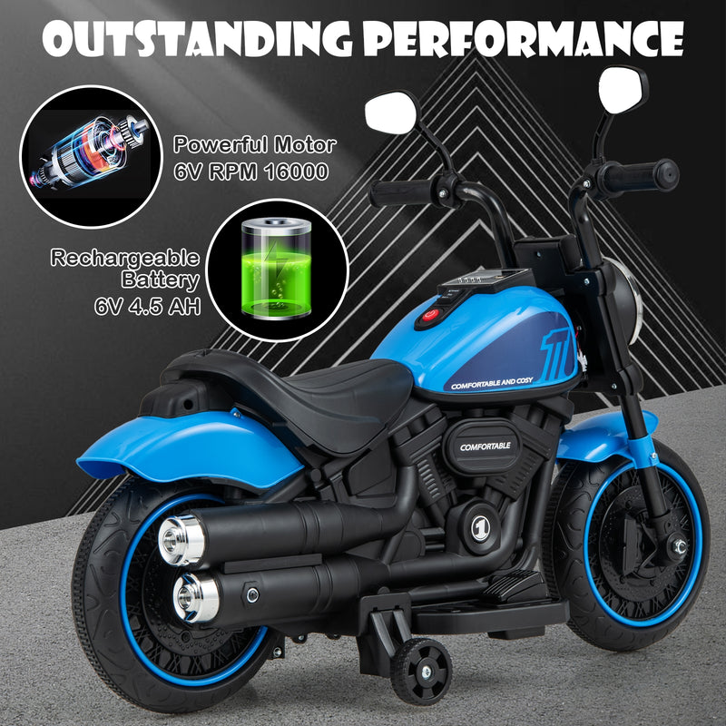 Kids Electric Motorcycle with Training Wheels and LED Headlights-Blue