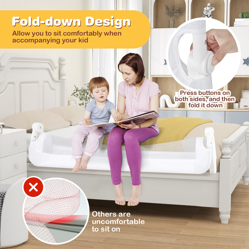 48 Inch Breathable Baby Swing Down Safety Bed Rail Guard-White