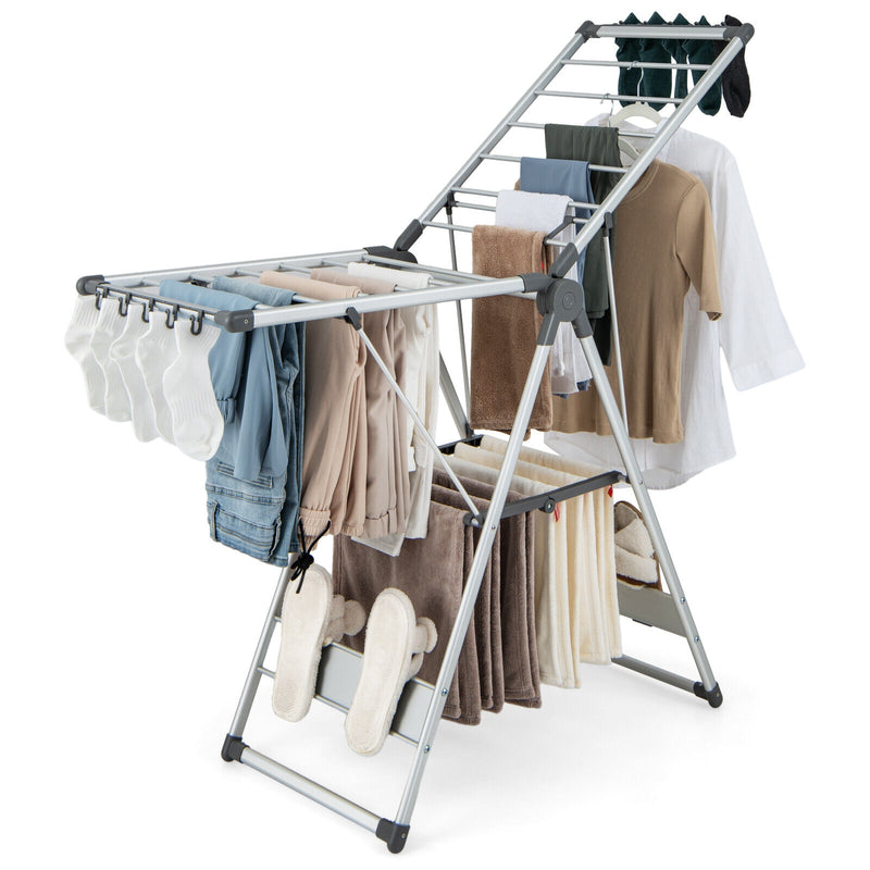 2-Layer Folding Clothes Drying Rack with 5-Level Adjustable Height