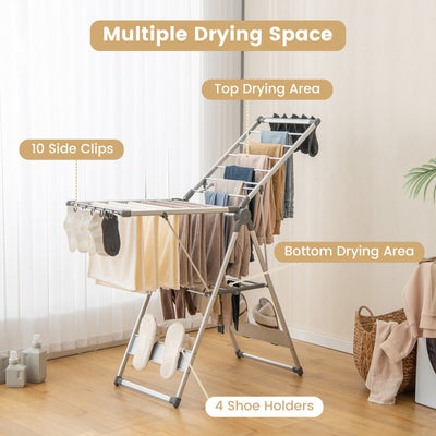 2-Layer Folding Clothes Drying Rack with 5-Level Adjustable Height