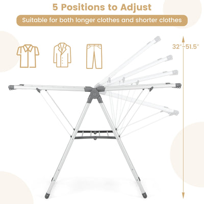 2-Layer Folding Clothes Drying Rack with 5-Level Adjustable Height