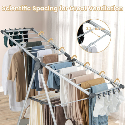 2-Layer Folding Clothes Drying Rack with 5-Level Adjustable Height