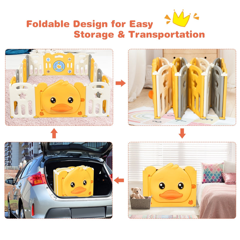 16-Panel Foldable Baby Playpen with Sound