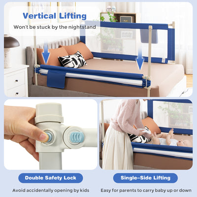 57 Inch Toddlers Vertical Lifting Baby Bed Rail Guard with Lock-Blue