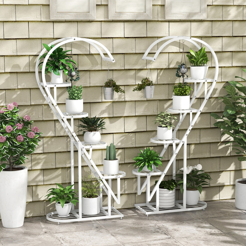 5 Tier Metal Plant Stand with Hanging Hook for Multiple Plants-Black