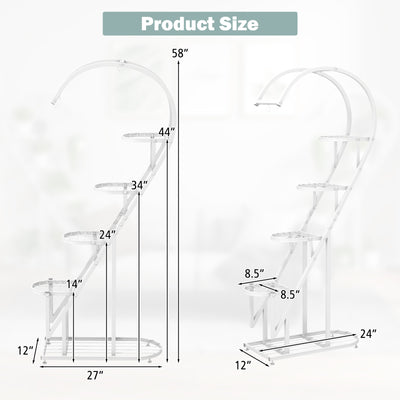 5 Tier Metal Plant Stand with Hanging Hook for Multiple Plants-White