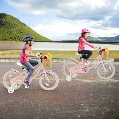 16-Inch Kids Bike with Training Wheels and Adjustable Handlebar Seat-Pink