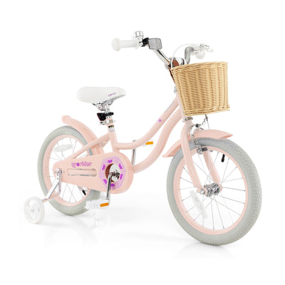 16-Inch Kids Bike with Training Wheels and Adjustable Handlebar Seat-Pink