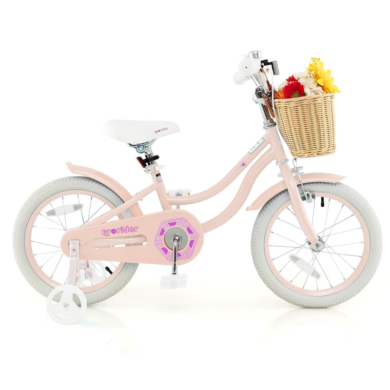 16-Inch Kids Bike with Training Wheels and Adjustable Handlebar Seat-Pink