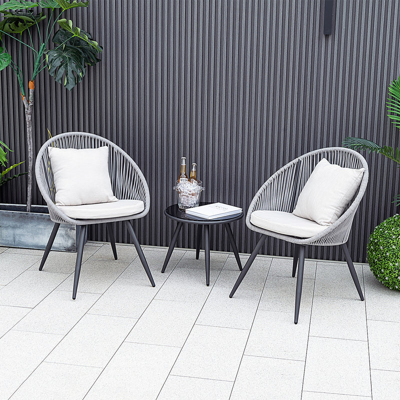 3 Piece Patio Furniture Set with Seat and Back Cushions-Gray