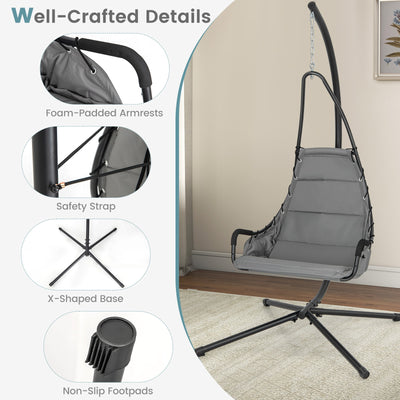 Hanging Chair with Stand and Extra Large Padded Seat-Gray