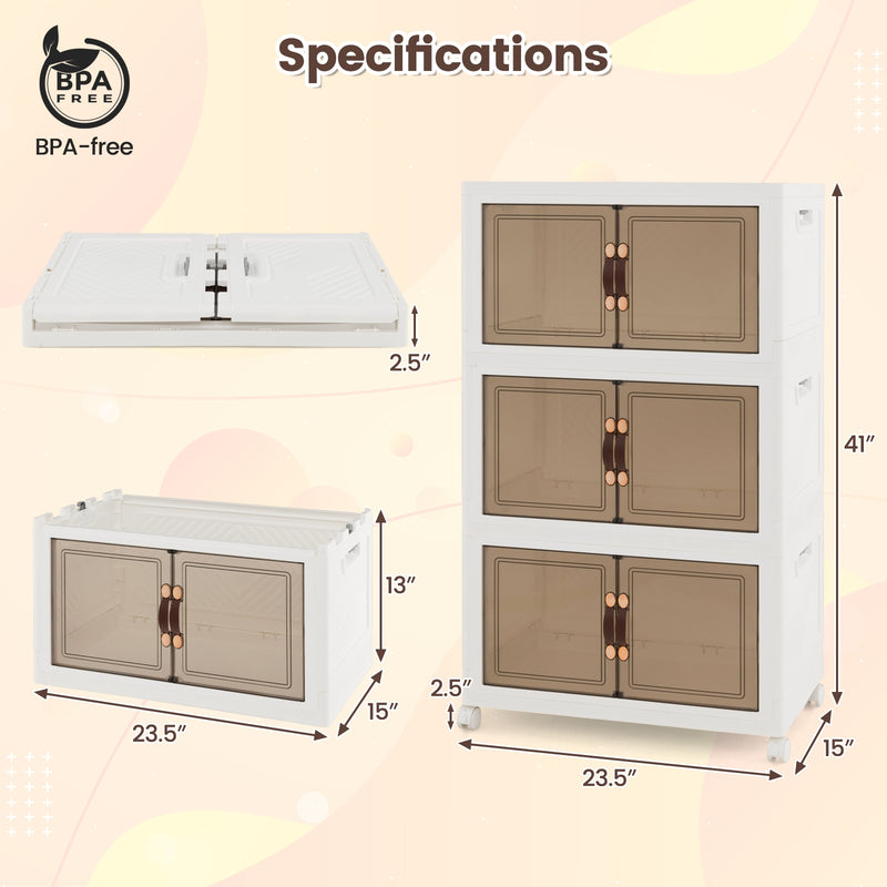 Stackable Storage Bins with Lockable Wheels-3 Pack