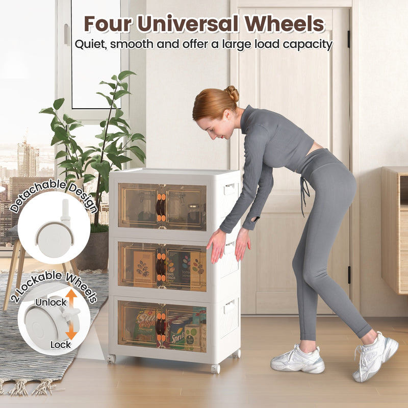 Stackable Storage Bins with Lockable Wheels-3 Pack