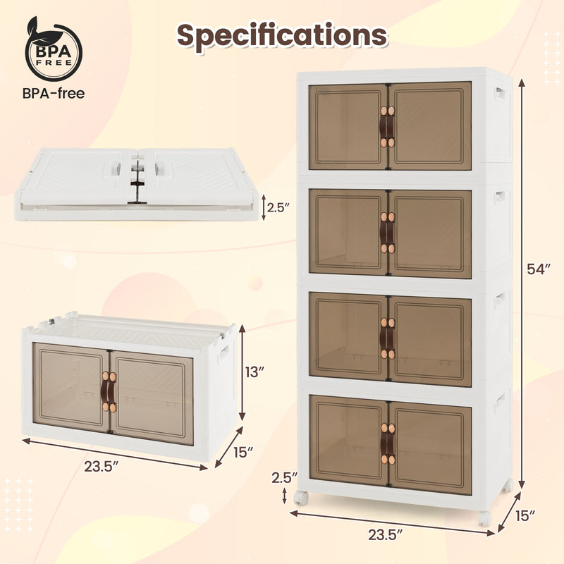 Stackable Storage Bins with Lockable Wheels-4 Pack