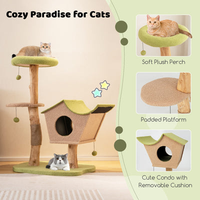 43 Inch Wooden Cat Tree with Padded Top Perch-Green