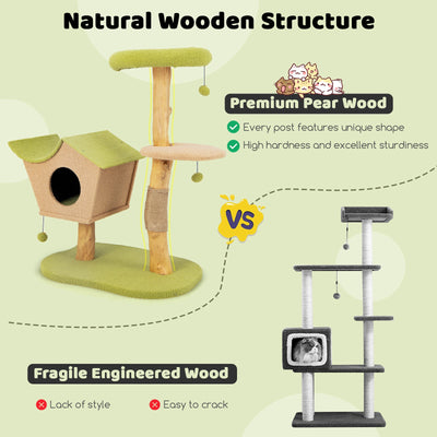 43 Inch Wooden Cat Tree with Padded Top Perch-Green