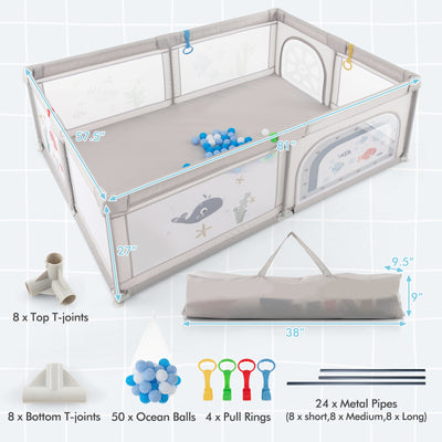 Large Baby Playpen with Pull Rings Ocean Balls and Cute Pattern-Whale