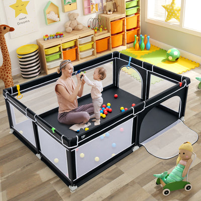 81 x 59 Inch Portable Baby Playpen with Ocean Balls and Handlebars-Black