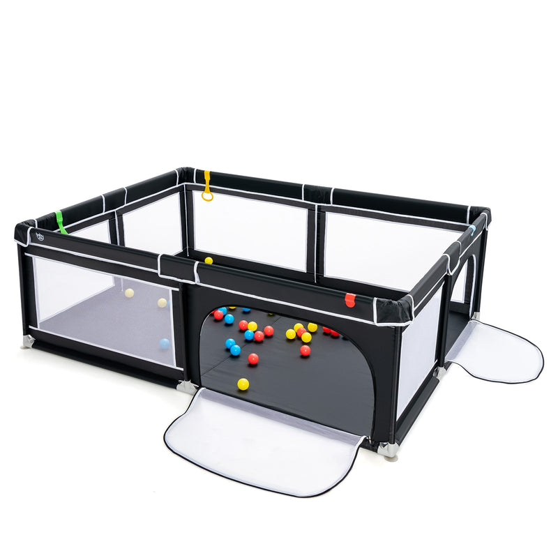 81 x 59 Inch Portable Baby Playpen with Ocean Balls and Handlebars-Black