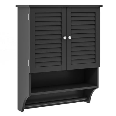 2-Doors Bathroom Wall-Mounted Medicine Cabinet with Towel Bar-Black