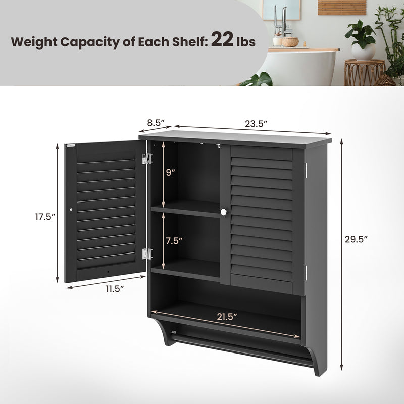 2-Doors Bathroom Wall-Mounted Medicine Cabinet with Towel Bar-Black