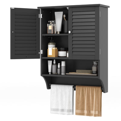 2-Doors Bathroom Wall-Mounted Medicine Cabinet with Towel Bar-Black