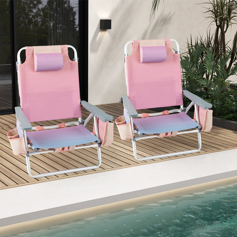 2 Pieces Folding Backpack Beach Chair with Pillow-Pink