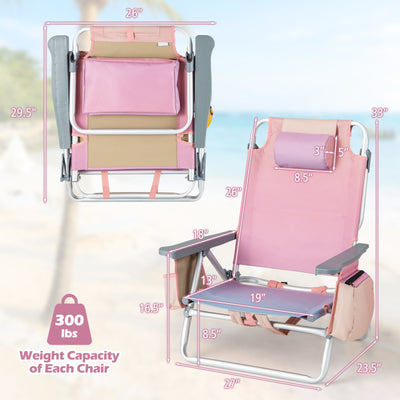 2 Pieces Folding Backpack Beach Chair with Pillow-Pink