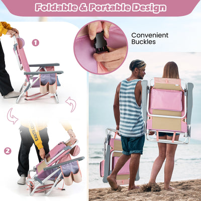 2 Pieces Folding Backpack Beach Chair with Pillow-Pink