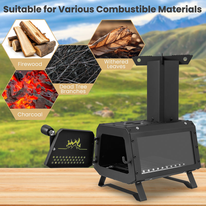 Portable Wood Camping Burning Stove Heater with 2 Cooking Positions