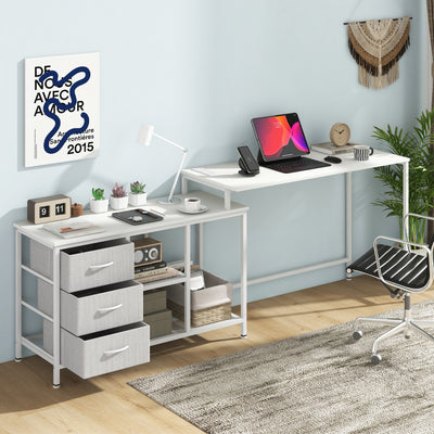 L-shaped Computer Desk with Power Outlet for Working Studying Gaming-White