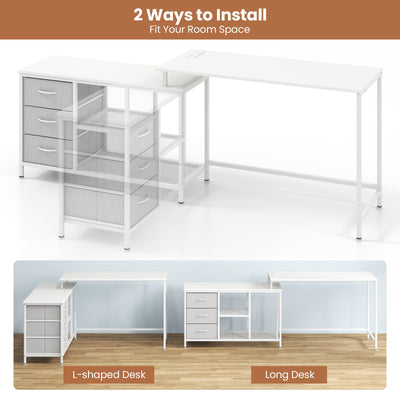 L-shaped Computer Desk with Power Outlet for Working Studying Gaming-White