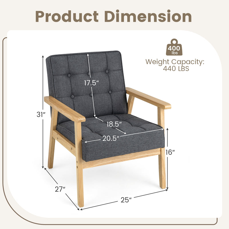 Upholstered Armchair with Rubber Wood Armrests-Gray