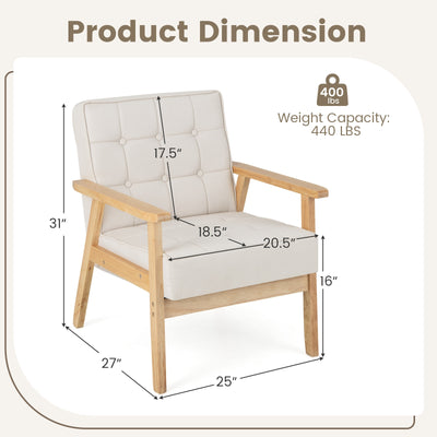 Upholstered Armchair with Rubber Wood Armrests-Beige