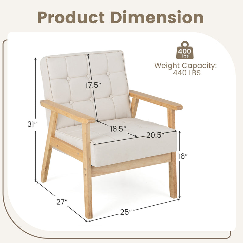 Upholstered Armchair with Rubber Wood Armrests-Beige