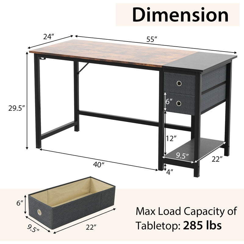 48/55-Inch Home Office Desk with 2 Drawers Hanging Hook-55 Inch