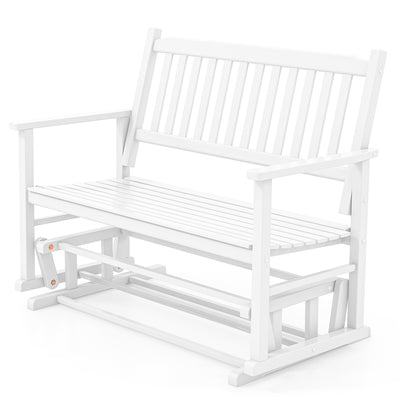 2 Seats Outdoor Glider Bench with Armrests and Slatted Seat-White