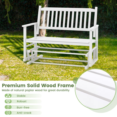 2 Seats Outdoor Glider Bench with Armrests and Slatted Seat-White