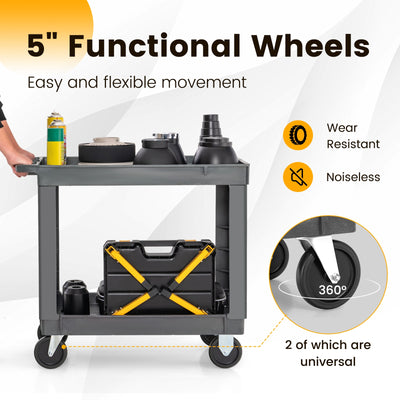 2-Tier Utility Cart with 550 LBS Max Load and Storage Handle-Gray