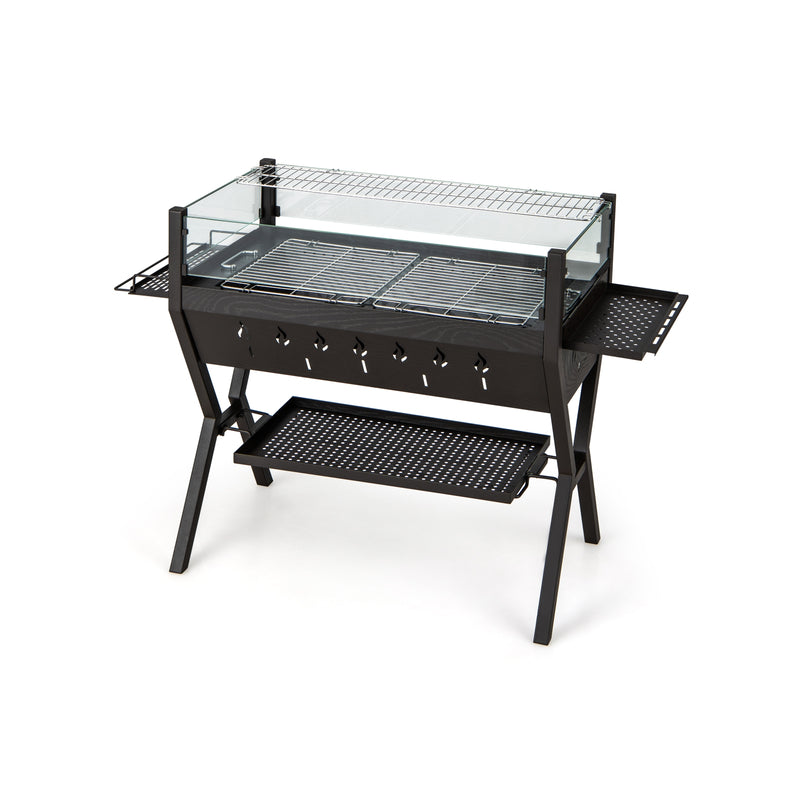 Barbecue Charcoal Grills with Wind Guard Seasoning Racks-Black