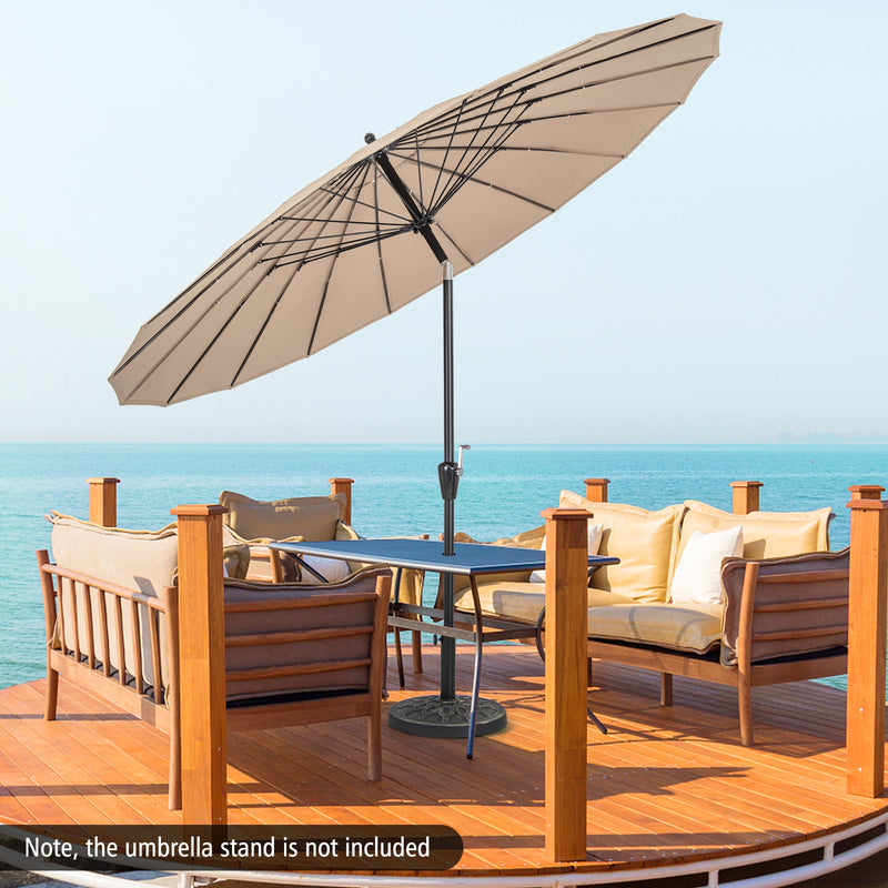 9 Feet Round Patio Umbrella with 18 Fiberglass Ribs-Tan