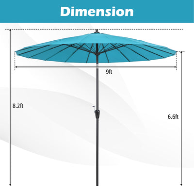 9 Feet Round Patio Umbrella with 18 Fiberglass Ribs-Turquoise