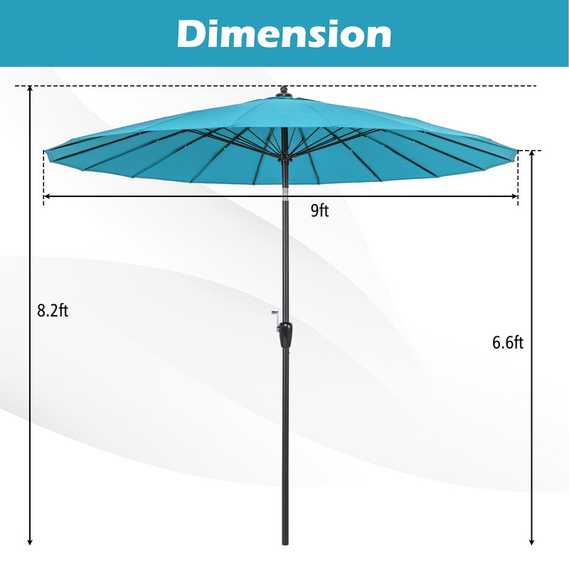 9 Feet Round Patio Umbrella with 18 Fiberglass Ribs-Turquoise