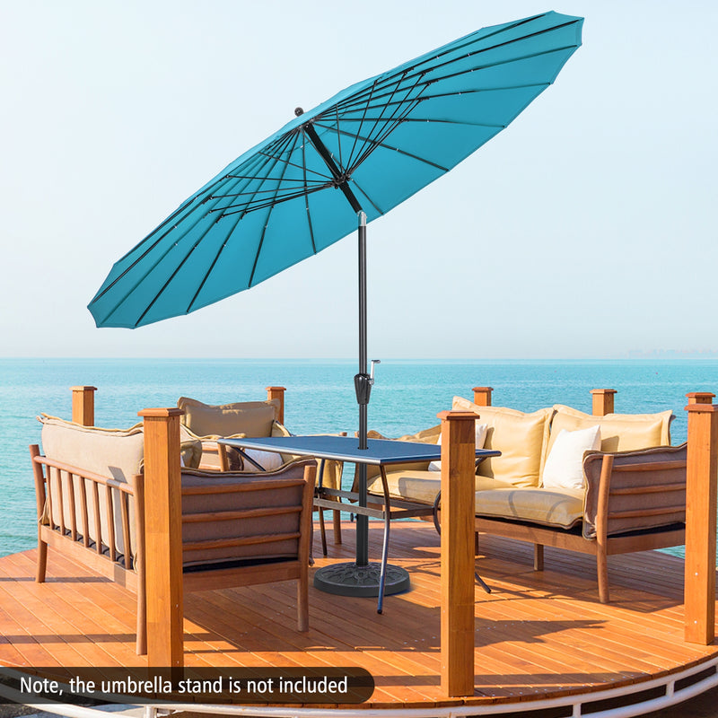 9 Feet Round Patio Umbrella with 18 Fiberglass Ribs-Turquoise