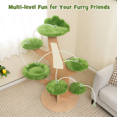 50 Inch Pine Shape Cat Tree for Indoor Cats with Sisal Scratching Board-Green