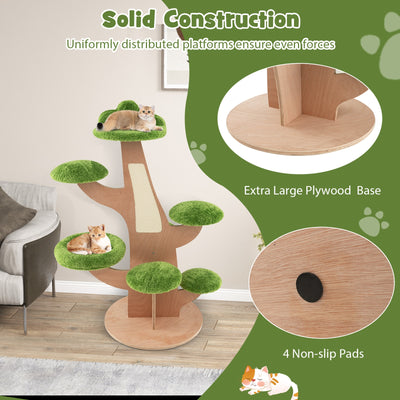 50 Inch Pine Shape Cat Tree for Indoor Cats with Sisal Scratching Board-Green