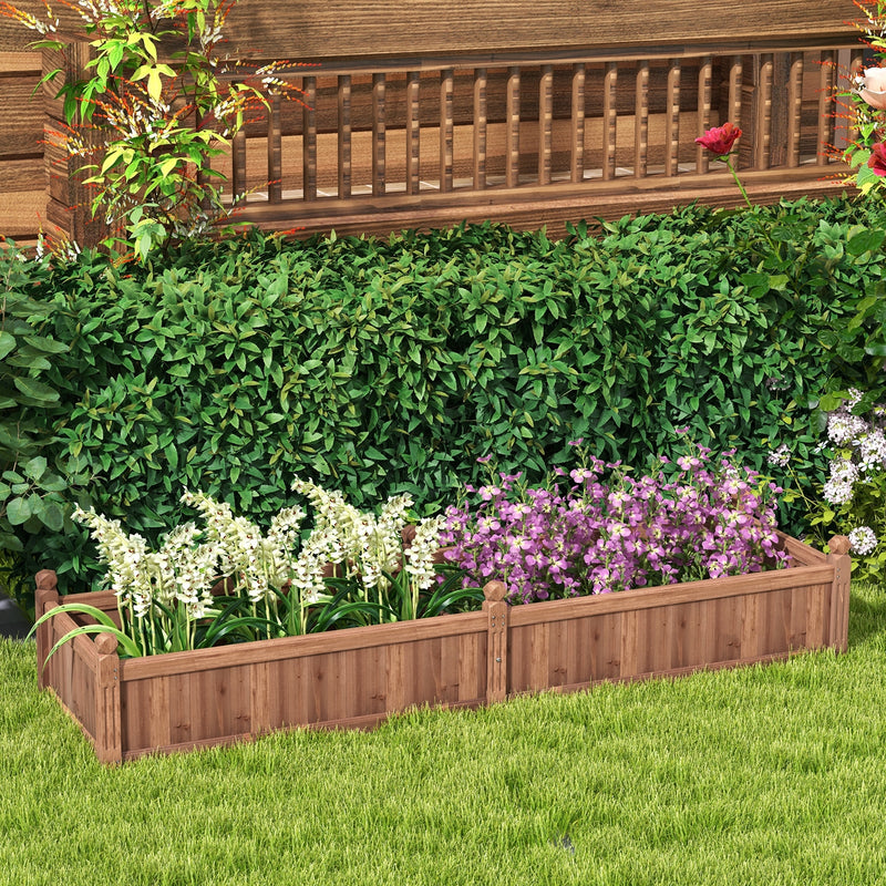 91 x 24 x 16 Inch Divisible Planter Box with Corner Drainage and Non-woven Liner for Growing Vegetables-Brown