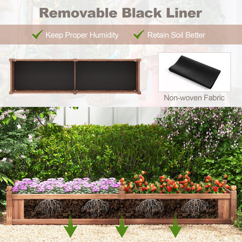 91 x 24 x 16 Inch Divisible Planter Box with Corner Drainage and Non-woven Liner for Growing Vegetables-Brown