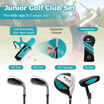 Junior Complete Golf Club Set Right Hand with Rain Hood for Kids-Blue