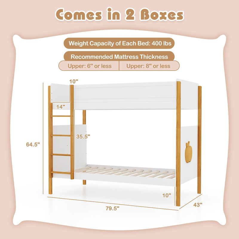 Twin Over Twin Bunk Bed with Integrated Ladder and Safety Guardrails-Twin Size